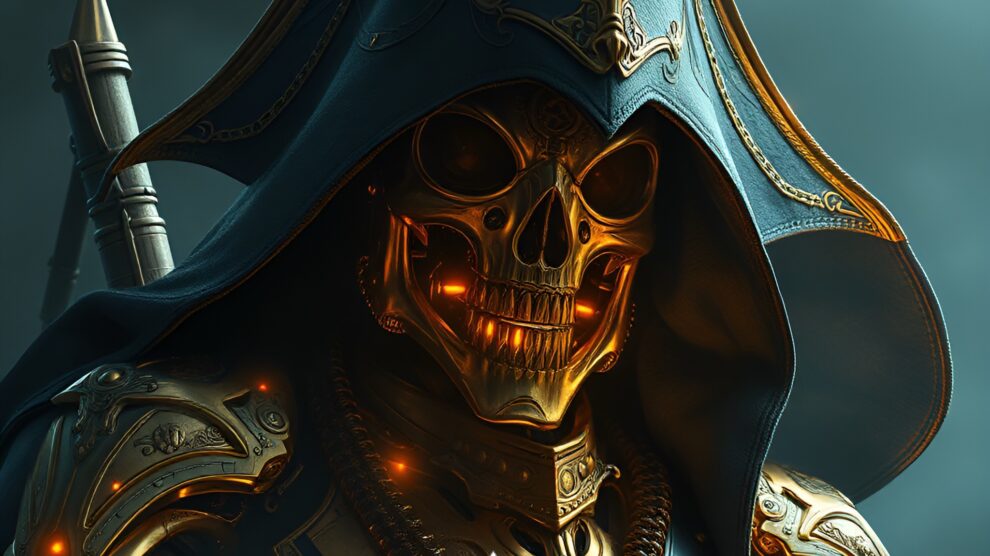 A clocked golden skeleton